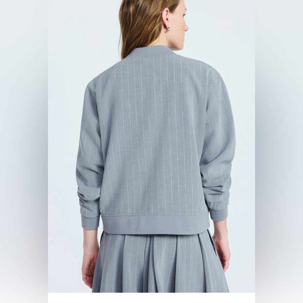 NWT Scoop Gray pinstripe Bomber Jacket Zip up - Picture 7 of 11